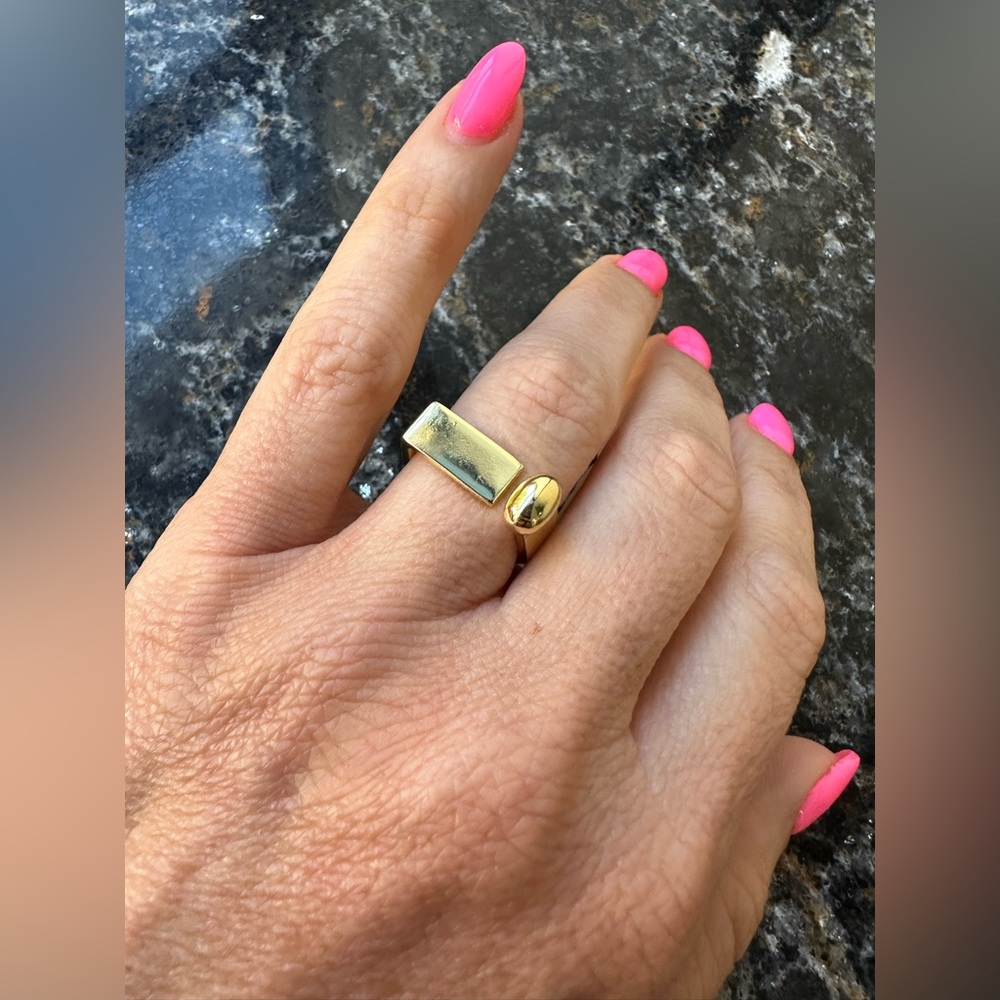 14K Gold Plated Geometric Open Ring Luxurious Adjustable Jewelry for Women